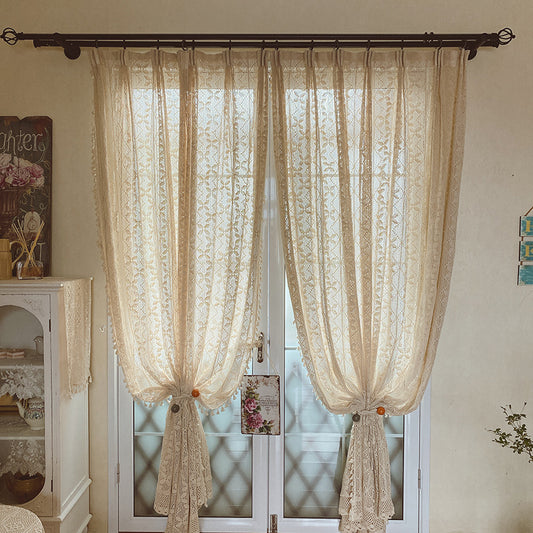 Cotton Linen Crochet Hollow Living Room Curtains