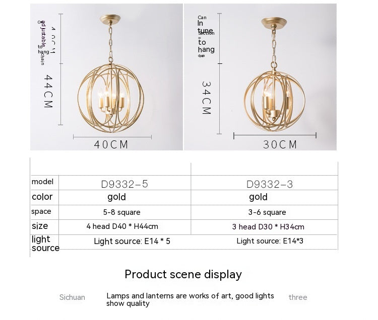 American Country Chandelier Creative Gold