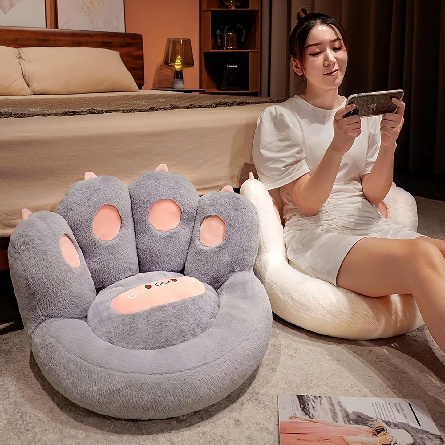 Cute Seat Cushion Cat Paw Shape Floor Cushion With Detachable Sheep Plush For Gamer Chair Reading Pillow And Leisure Lazy Sofa For Dining Room Office Bedroom Chair Cushion